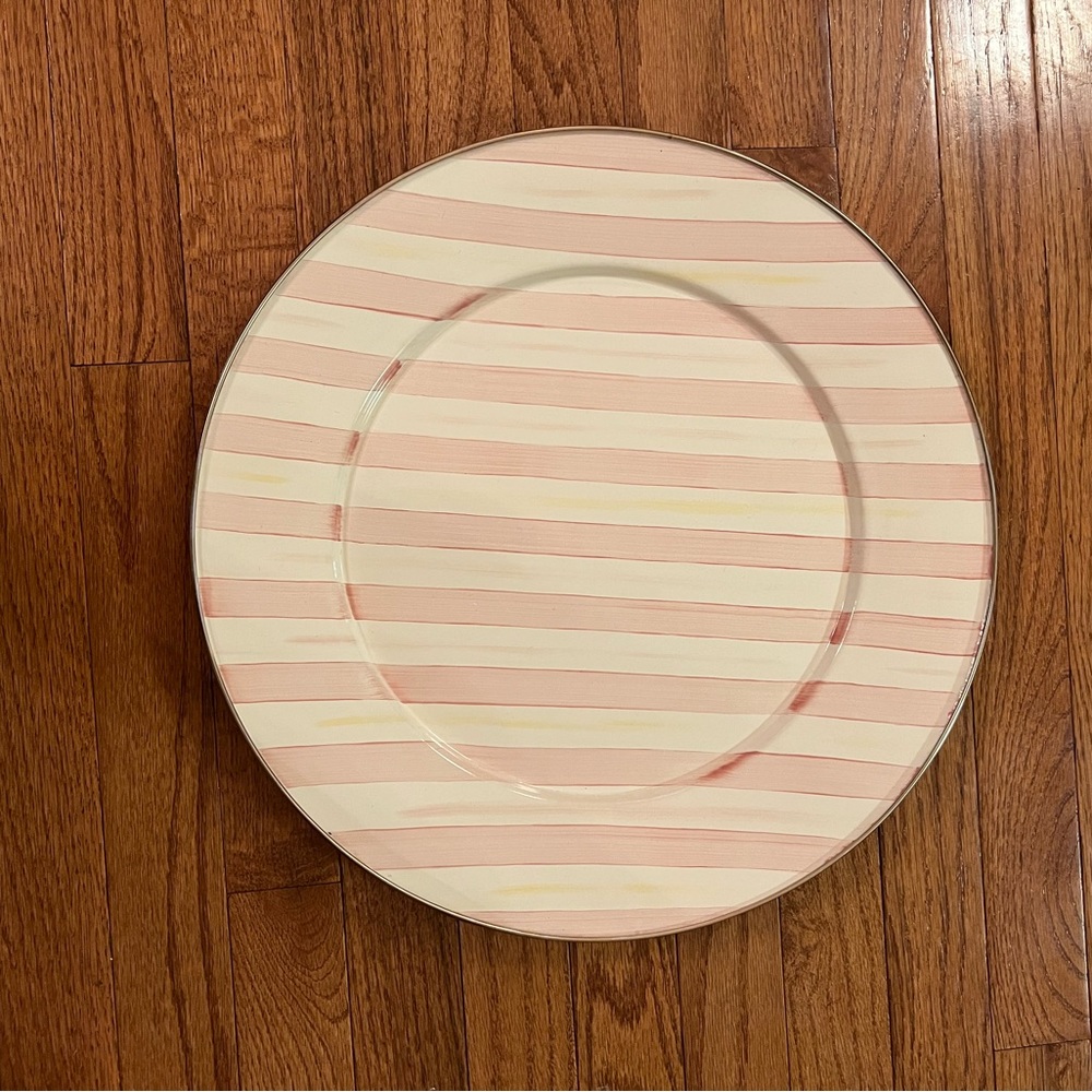 McKenzie Childs serving platter pink and white stripped 16” MINT CONDITION.